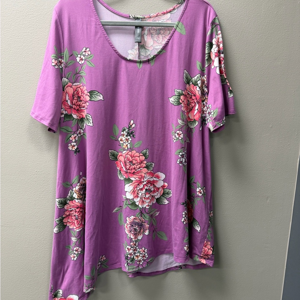 Agnes & Dora Purple Floral Short Sleeve Top